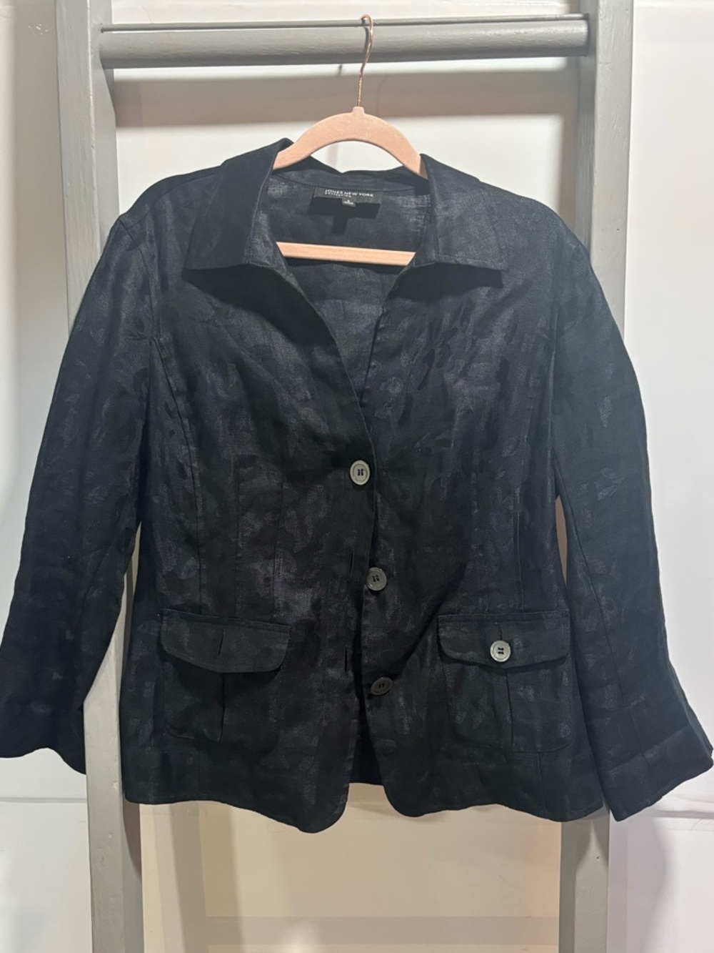 JonesNewYork Sz 6 linen blazer, natural, business casual, edgy, 90s, retro style